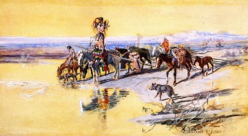  1903 Lienzo - Los indios viajando en travois 1903 Charles Marion Russell